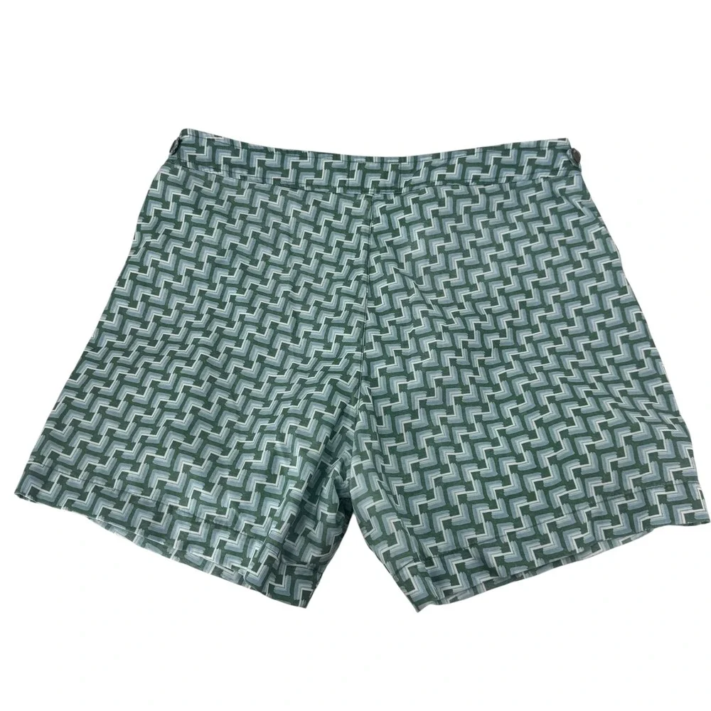 Ted Baker London Mens Green Geometric Chevron Swim Trunks Size 5 Adjustable Tabs